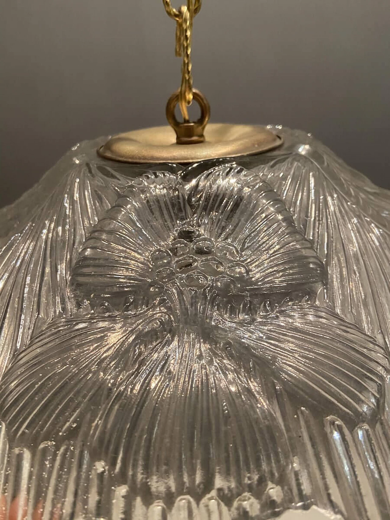 Pair of pendant lamps in glass and brass, 1960s 1233226