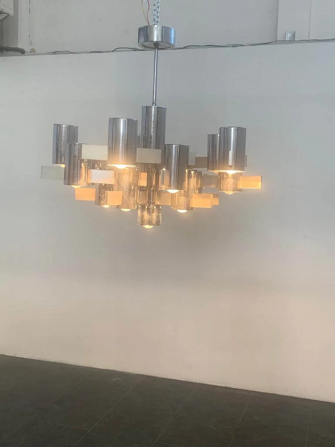 Chandelier by Gaetano Sciolari in steel and aluminum, 70s 1233349