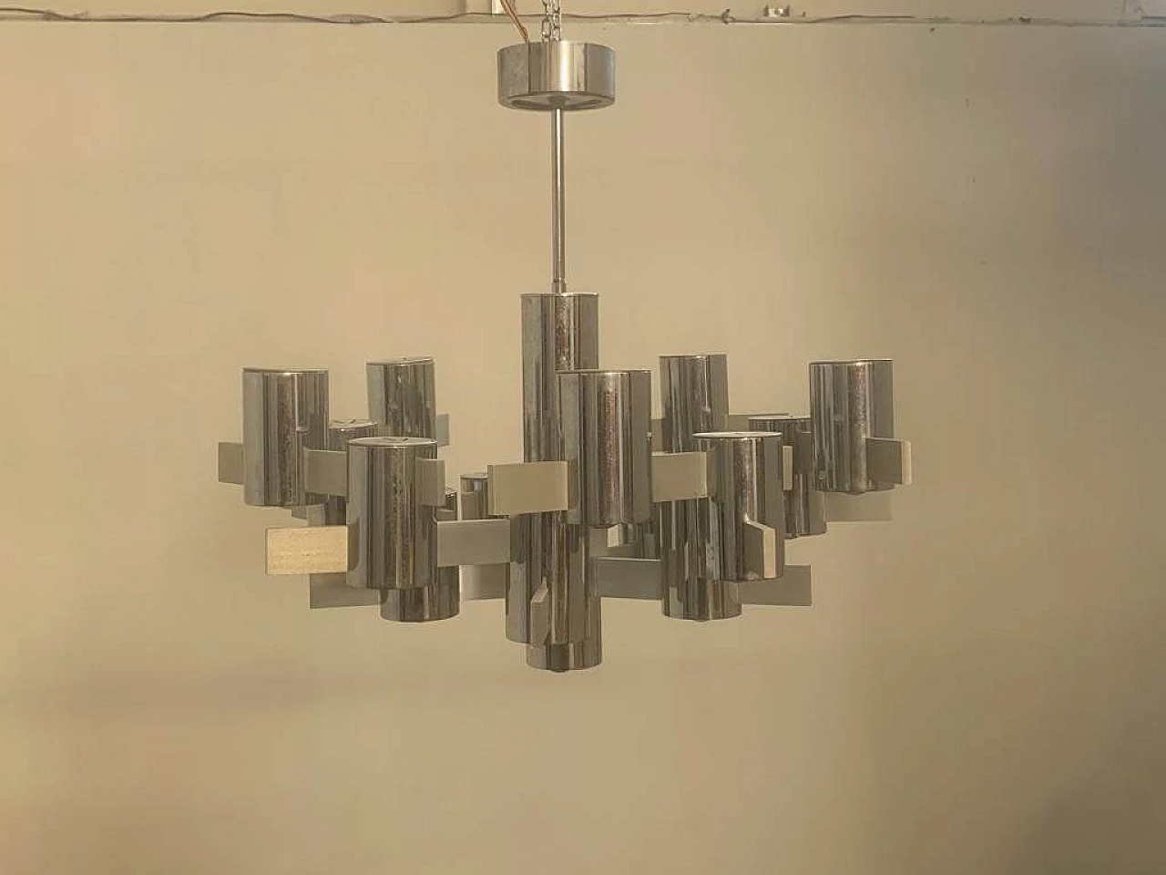 Chandelier by Gaetano Sciolari in steel and aluminum, 70s 1233350