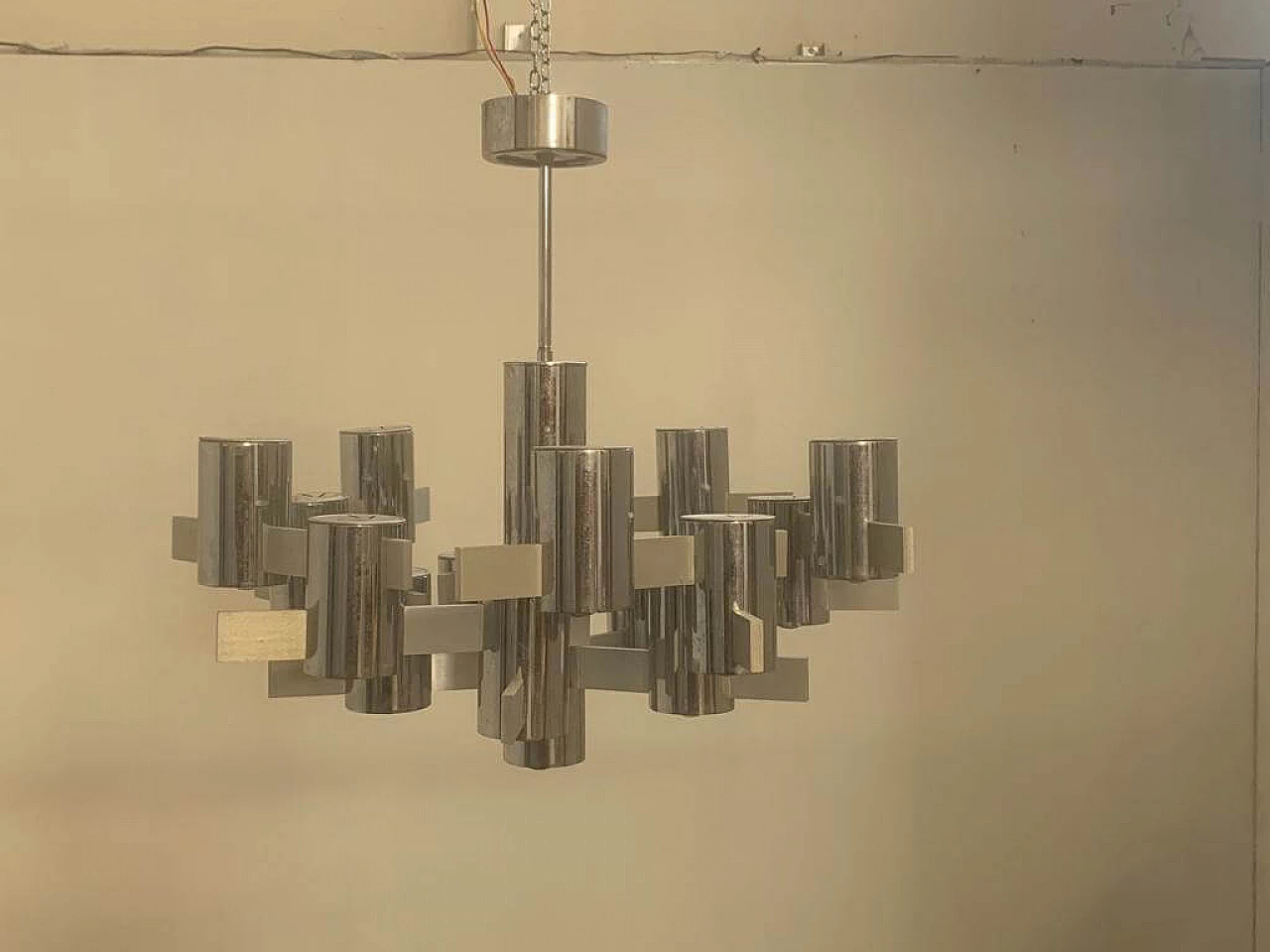 Chandelier by Gaetano Sciolari in steel and aluminum, 70s 1233351