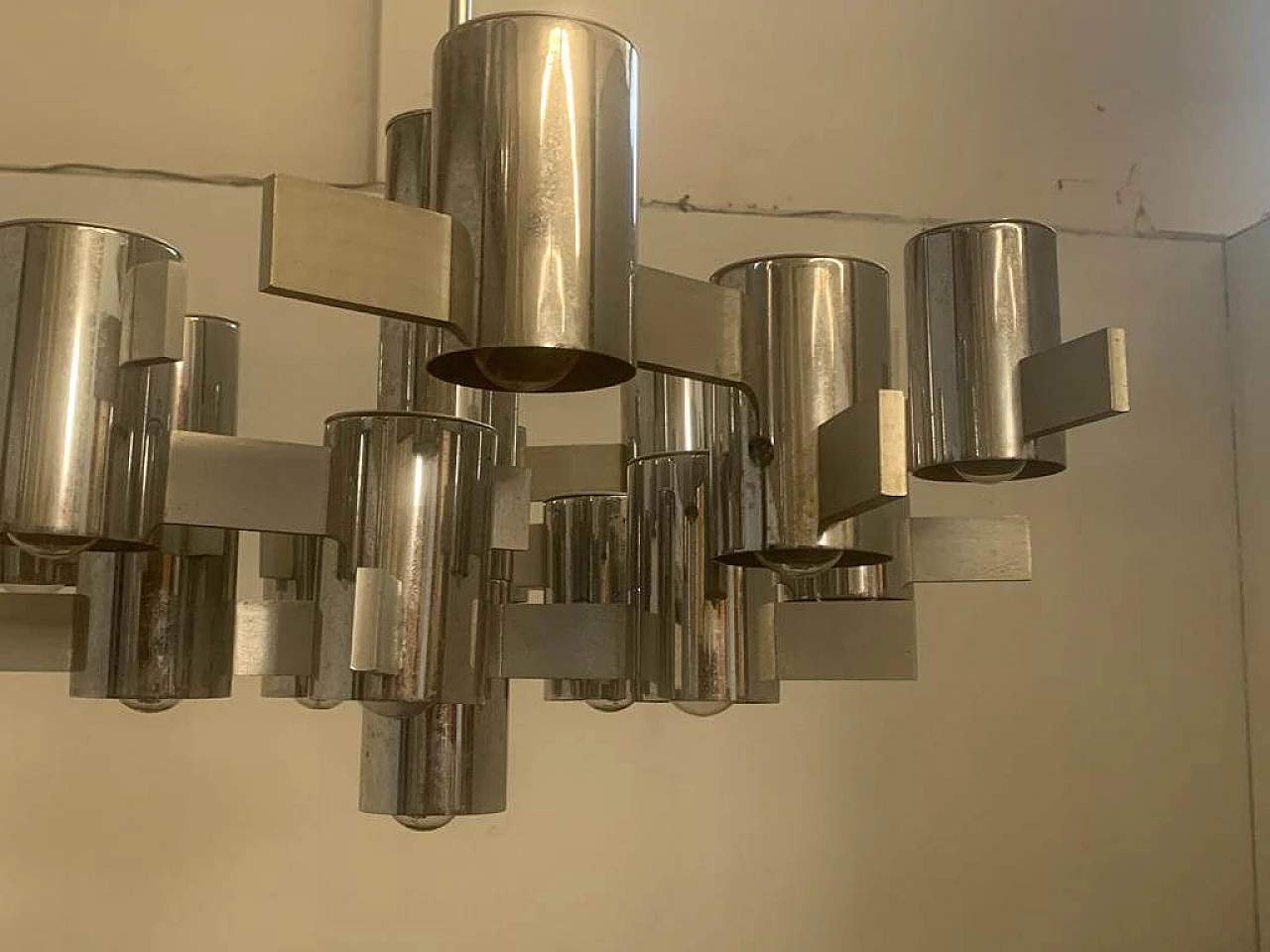 Chandelier by Gaetano Sciolari in steel and aluminum, 70s 1233352
