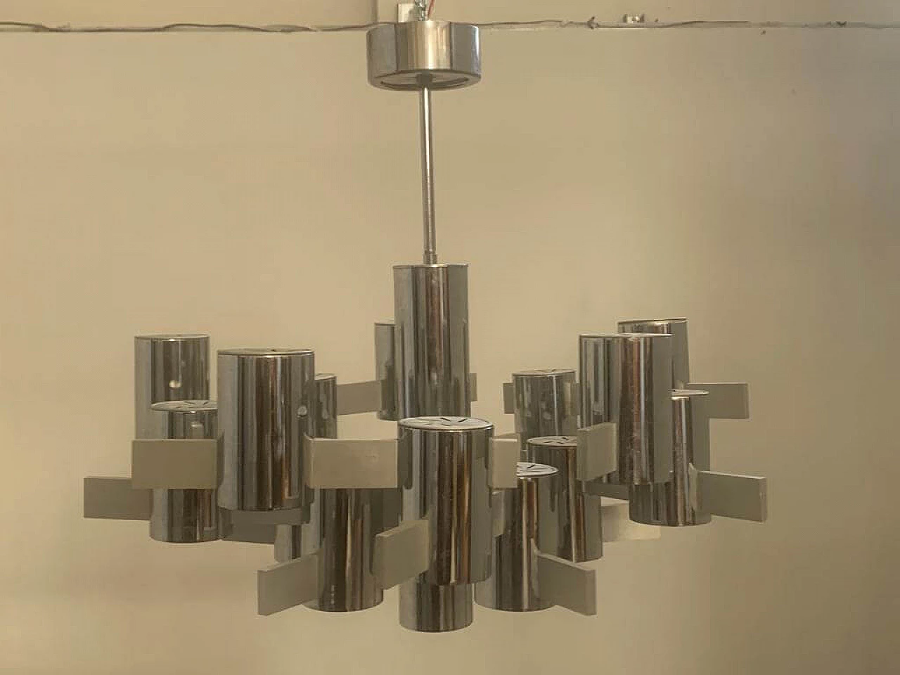 Chandelier by Gaetano Sciolari in steel and aluminum, 70s 1233354