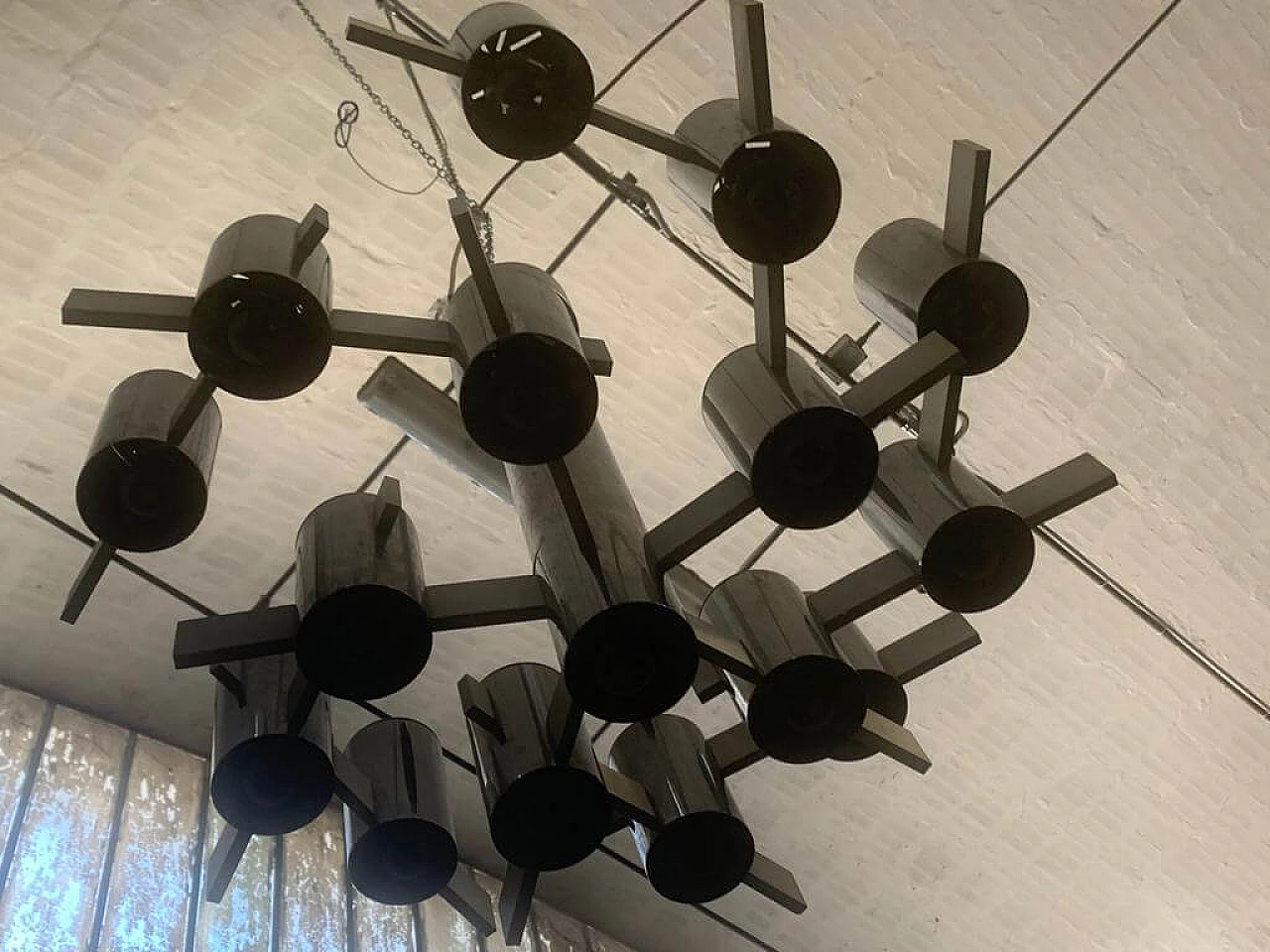 Chandelier by Gaetano Sciolari in steel and aluminum, 70s 1233355