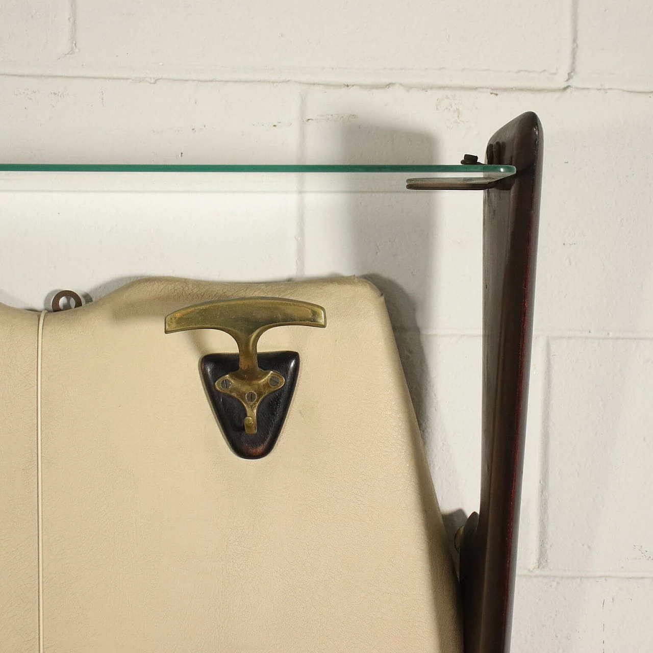Coat stand in wood, brass, skai and glass, 50s 1233435