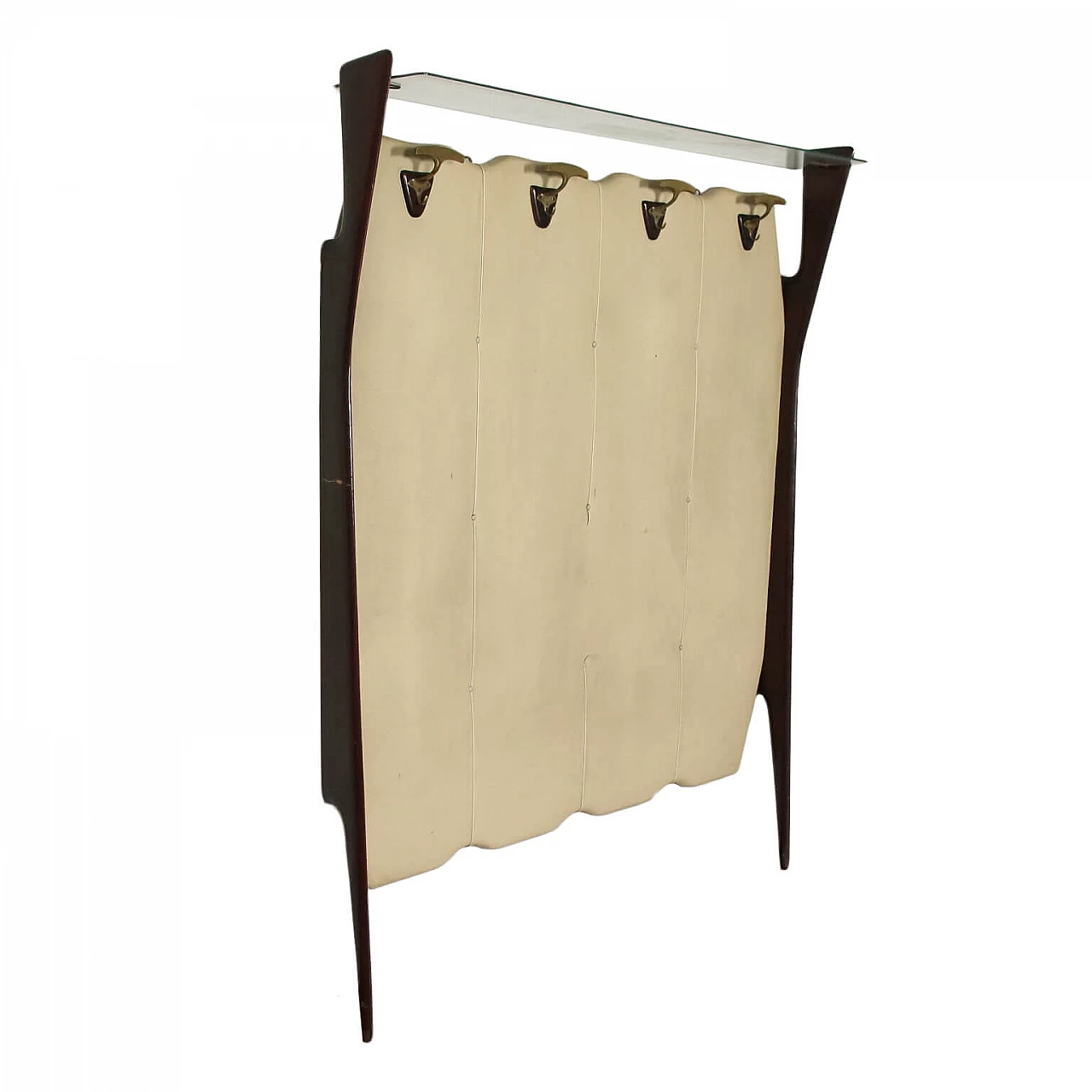 Appendiabiti in legno, ottone, skai e vetro, anni '50 1233441