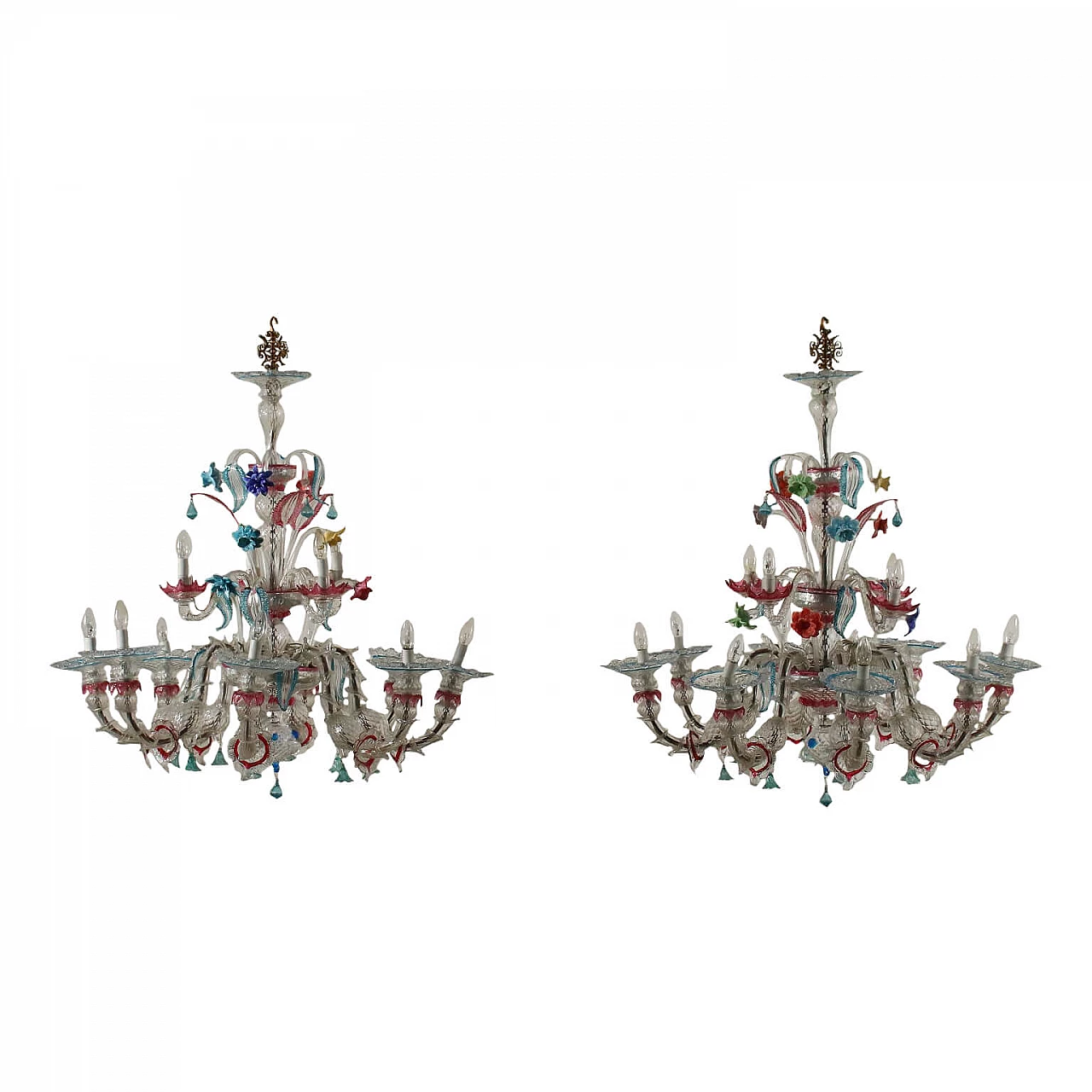 Coppia di lampadari in vetro di Murano soffiato, anni '40 1233468
