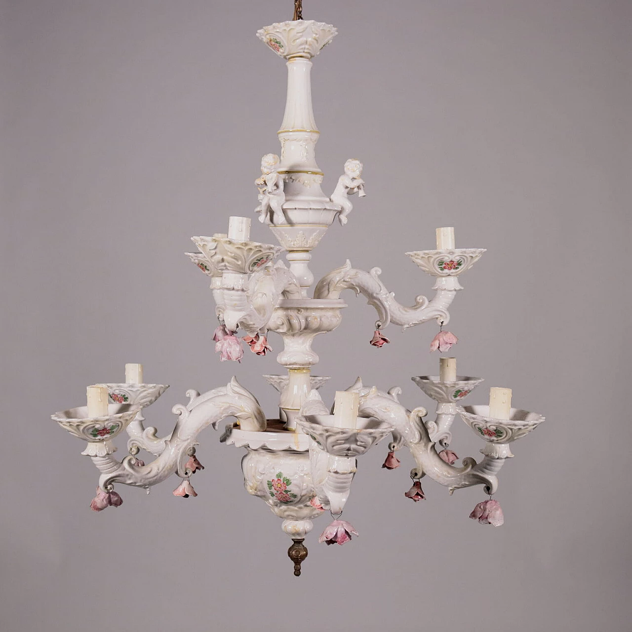 Lampadario in ceramica di Capodimonte, anni '30 1233484