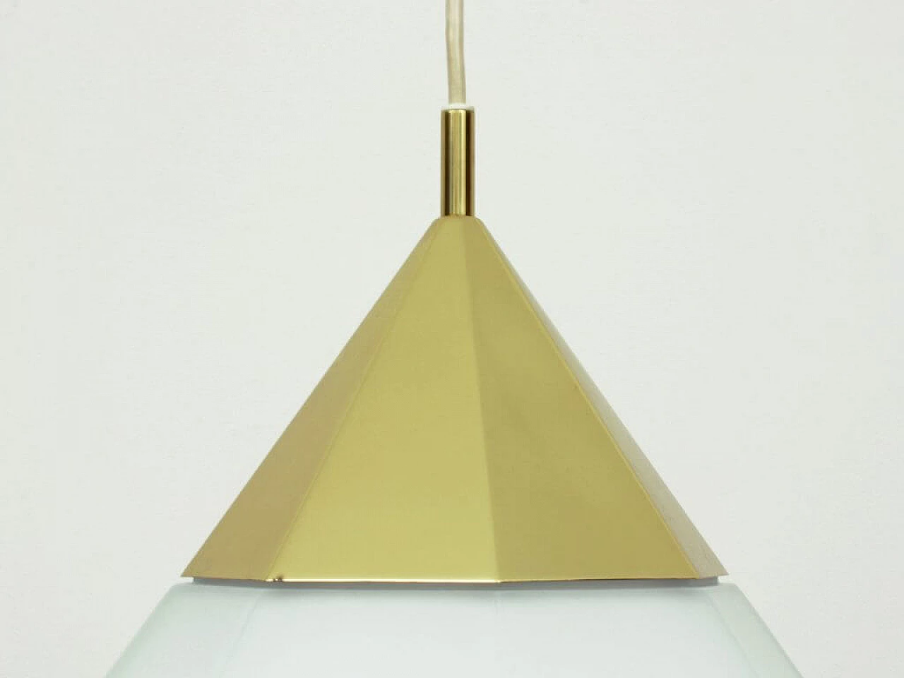 German pendant lamp 4494 in brass and opaline glass by Glashütte Limburg, 70s 1233573