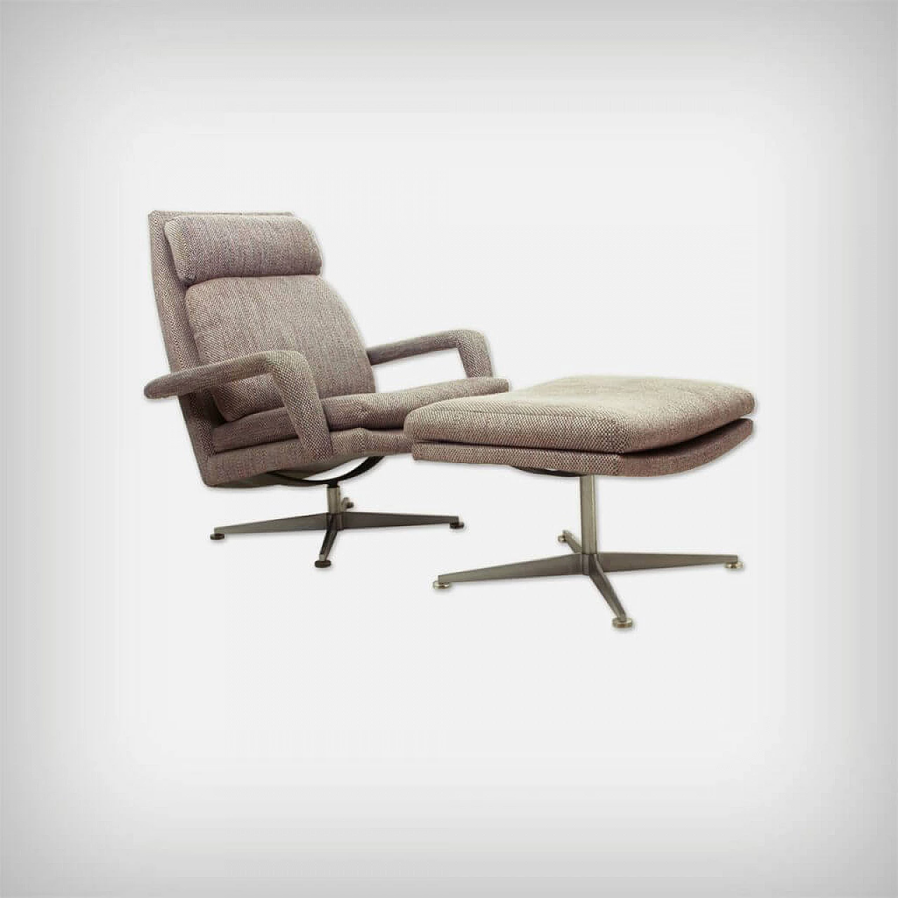 German lounge chair with ottoman in chromed metal and fabric by Hans Kaufeld, 60s 1233595
