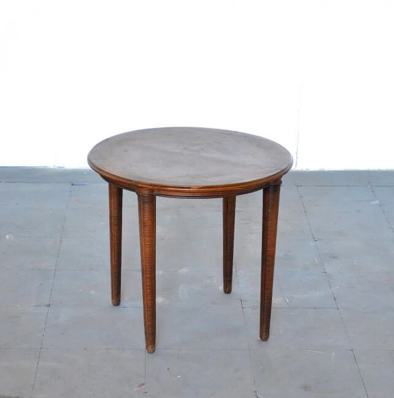 Round coffee table in walnut with inlays, 60s 1233695
