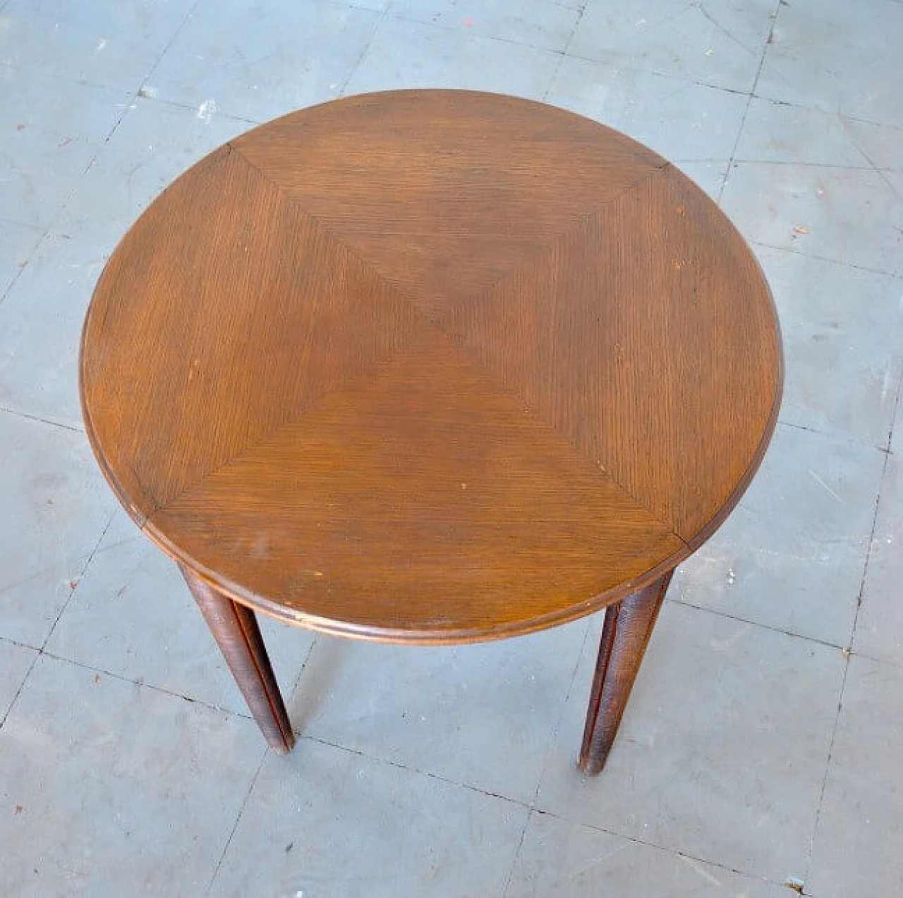 Round coffee table in walnut with inlays, 60s 1233696
