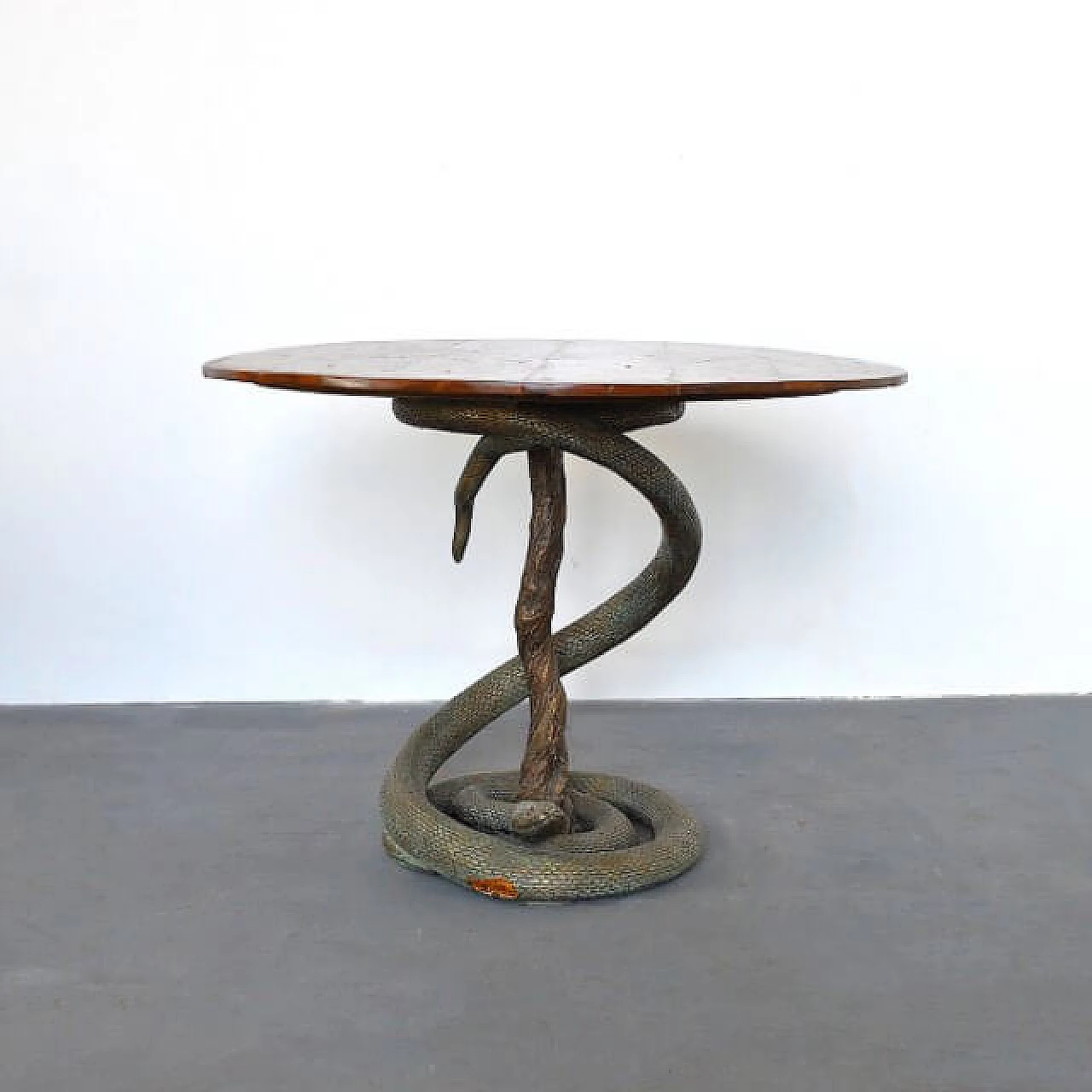 Game table with plaster sculpture of a python, 50s 1233742