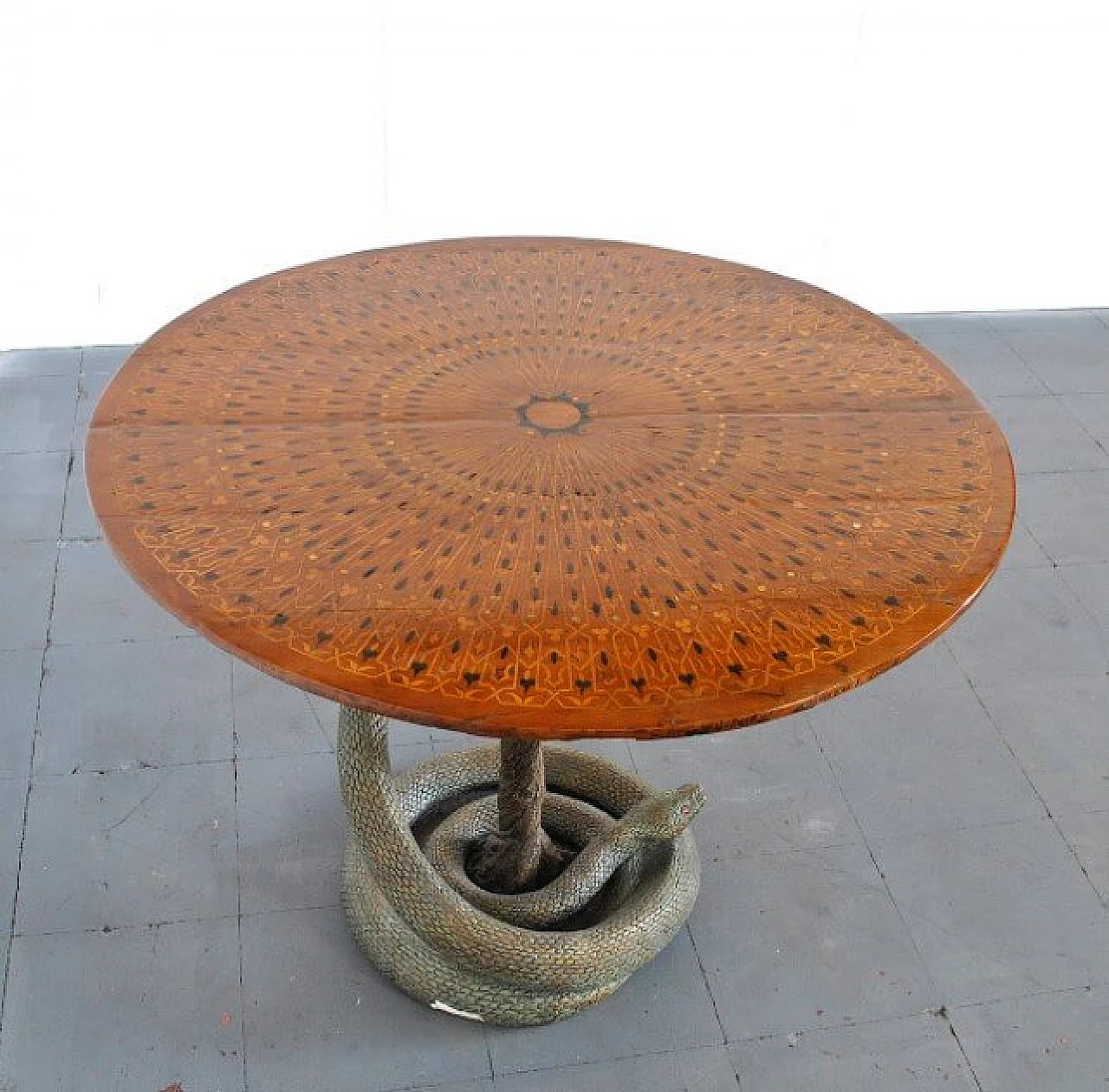Game table with plaster sculpture of a python, 50s 1233745