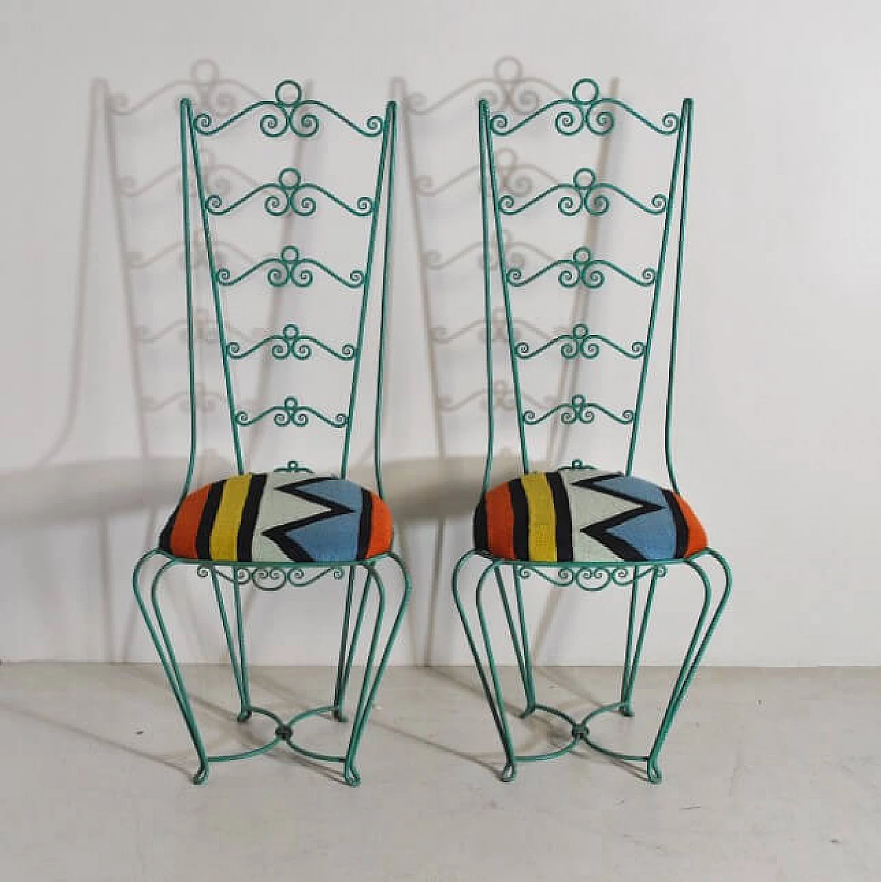 Pair of Chiavari chairs in wrought iron, 60s 1233901