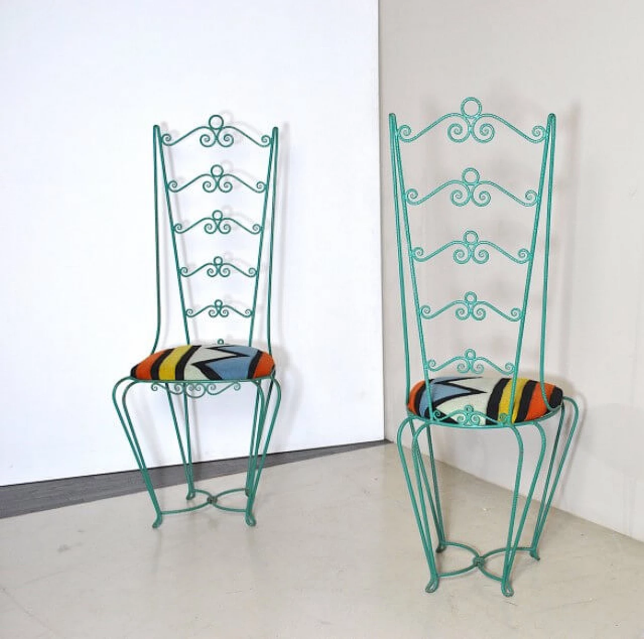 Pair of Chiavari chairs in wrought iron, 60s 1233904