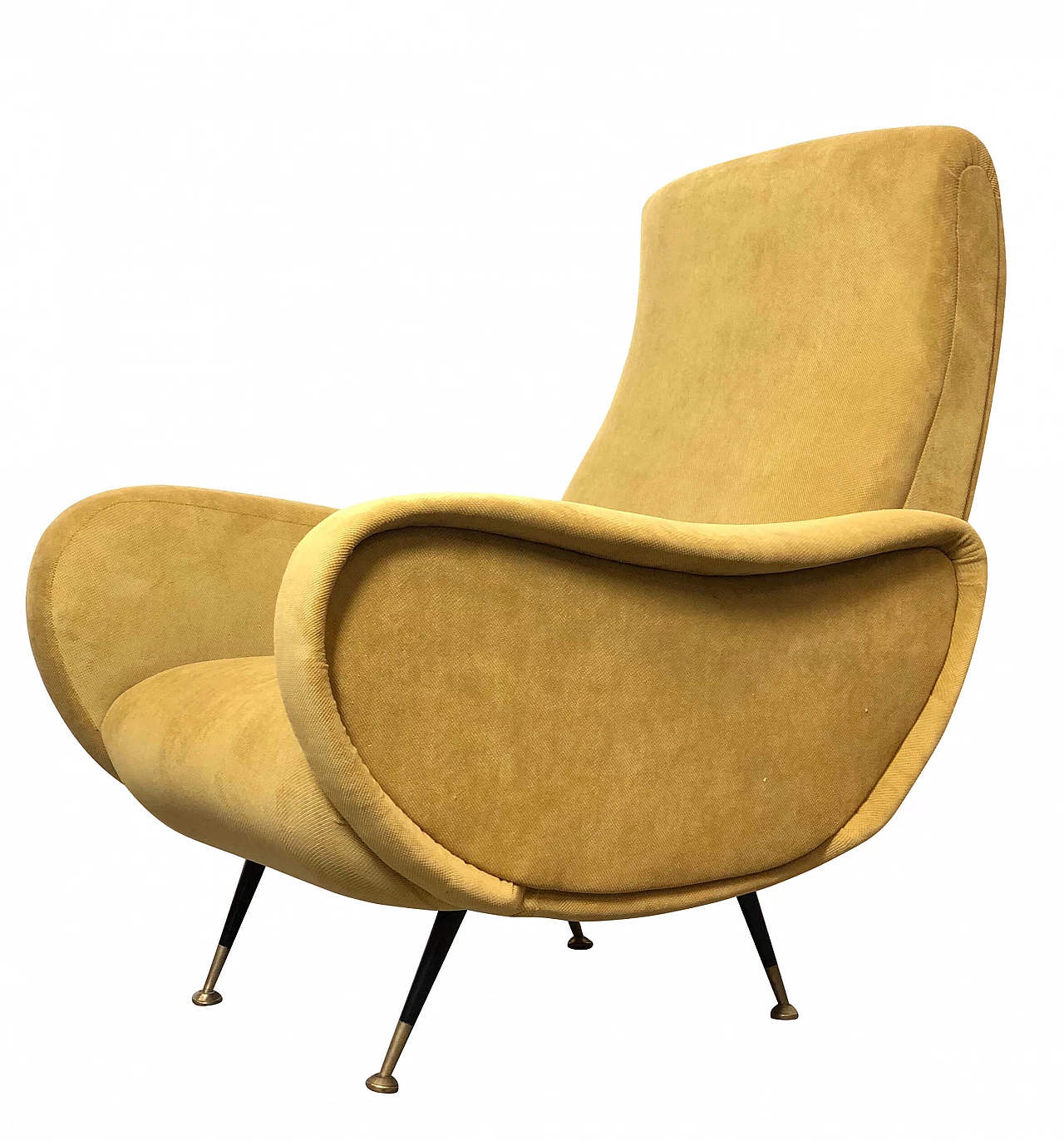 Poltrona Lady in micro velluto e ottone di Marco Zanuso, anni '50 1234014