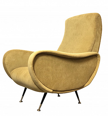 Lady armchair in micro velvet and brass by Marco Zanuso, 50s