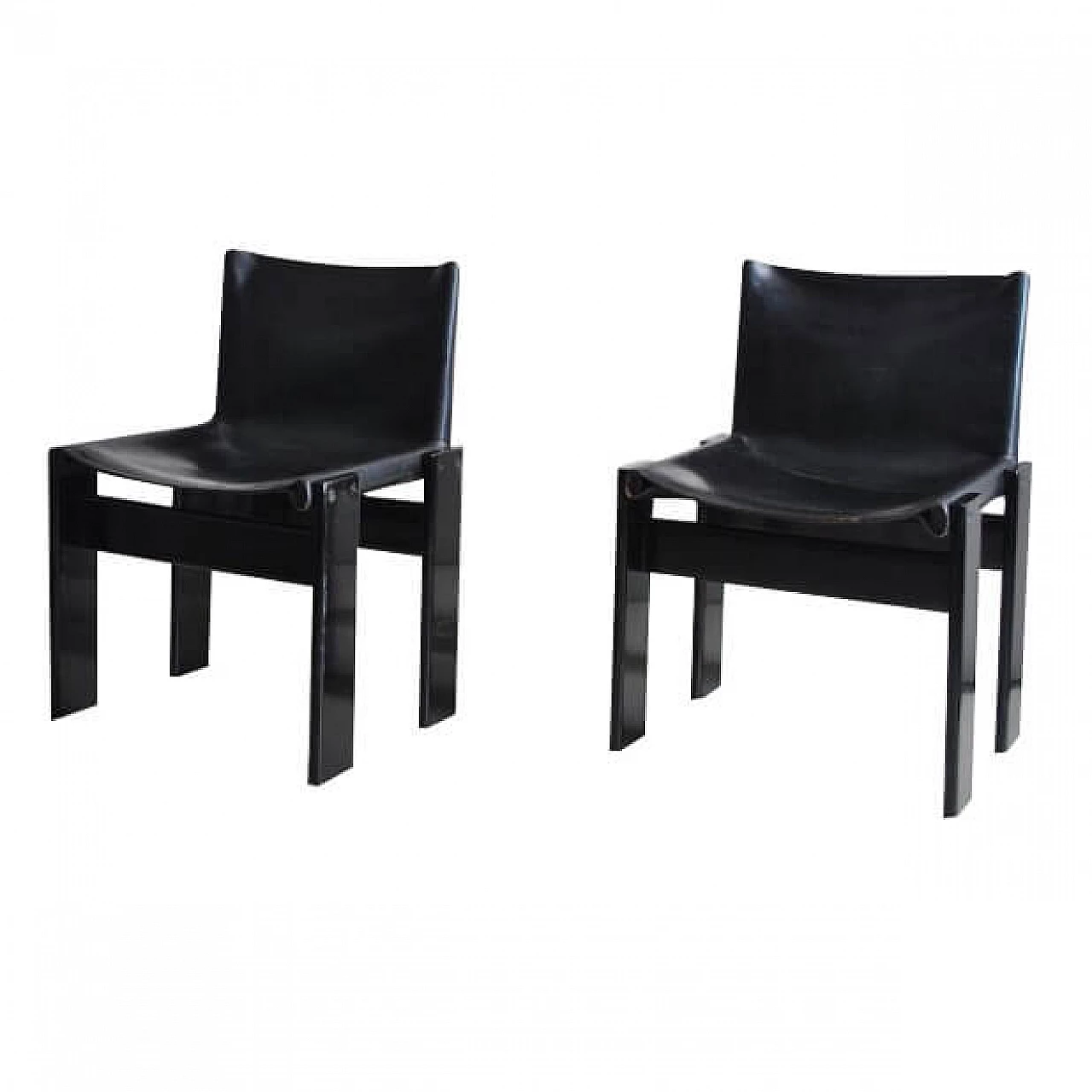 Pair of Monk chairs in walnut and leather by Tobia & Afra Scarpa for Molteni, 70s 1234030