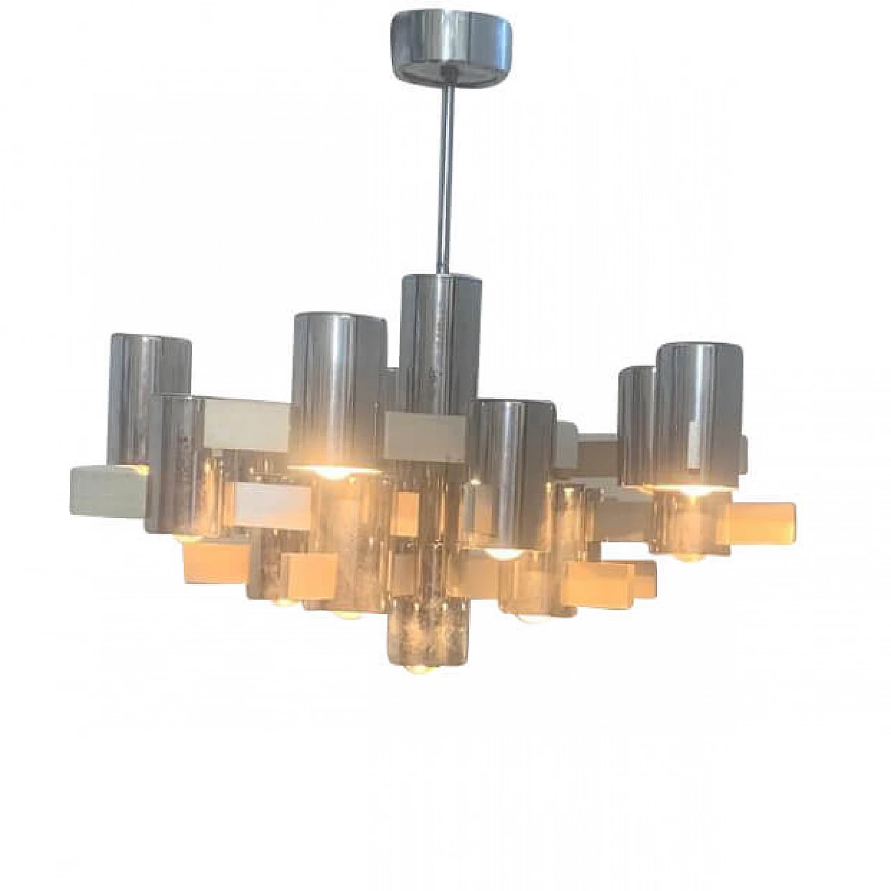 Chandelier by Gaetano Sciolari in steel and aluminum, 70s 1234050