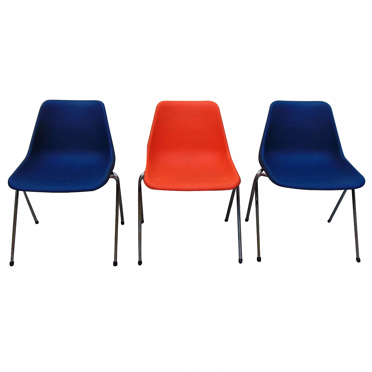 3 Sedie in plastica e metallo cromato di Robin Day per Hille, anni '70 1234119