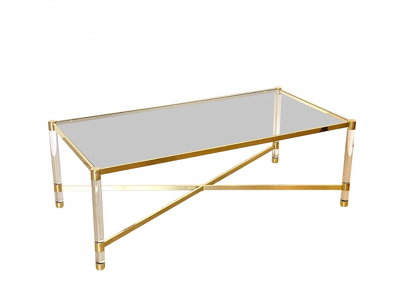 Coffee table in plexiglas and brass, 1970s 1234133