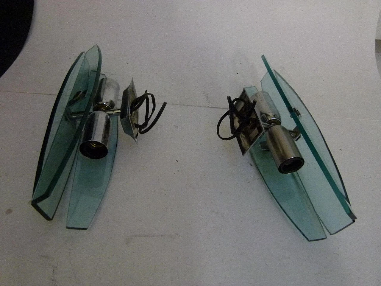 Coppia di applique in vetro e metallo di Veca, anni '60 1234326