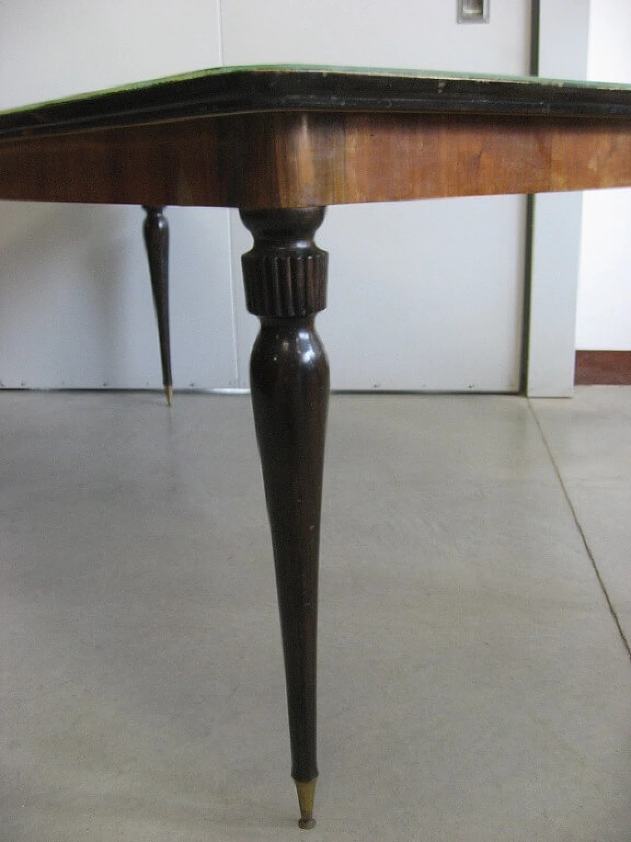 Rectangular table in walnut with marbled glass top, 60s 1234389