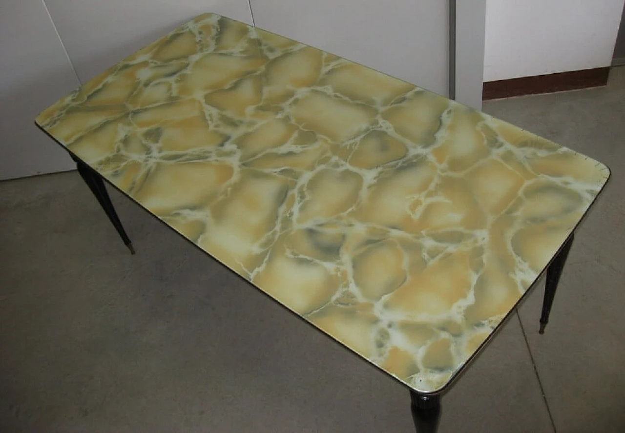 Rectangular table in walnut with marbled glass top, 60s 1234390