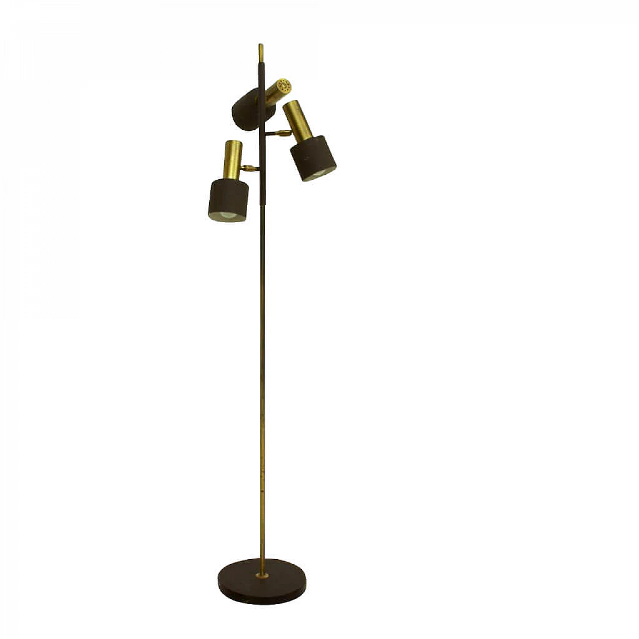 Danish floor lamp in brass and brown lacquered metal by Johannes Hammerborg for Fog & Mørup, 60s 1234449