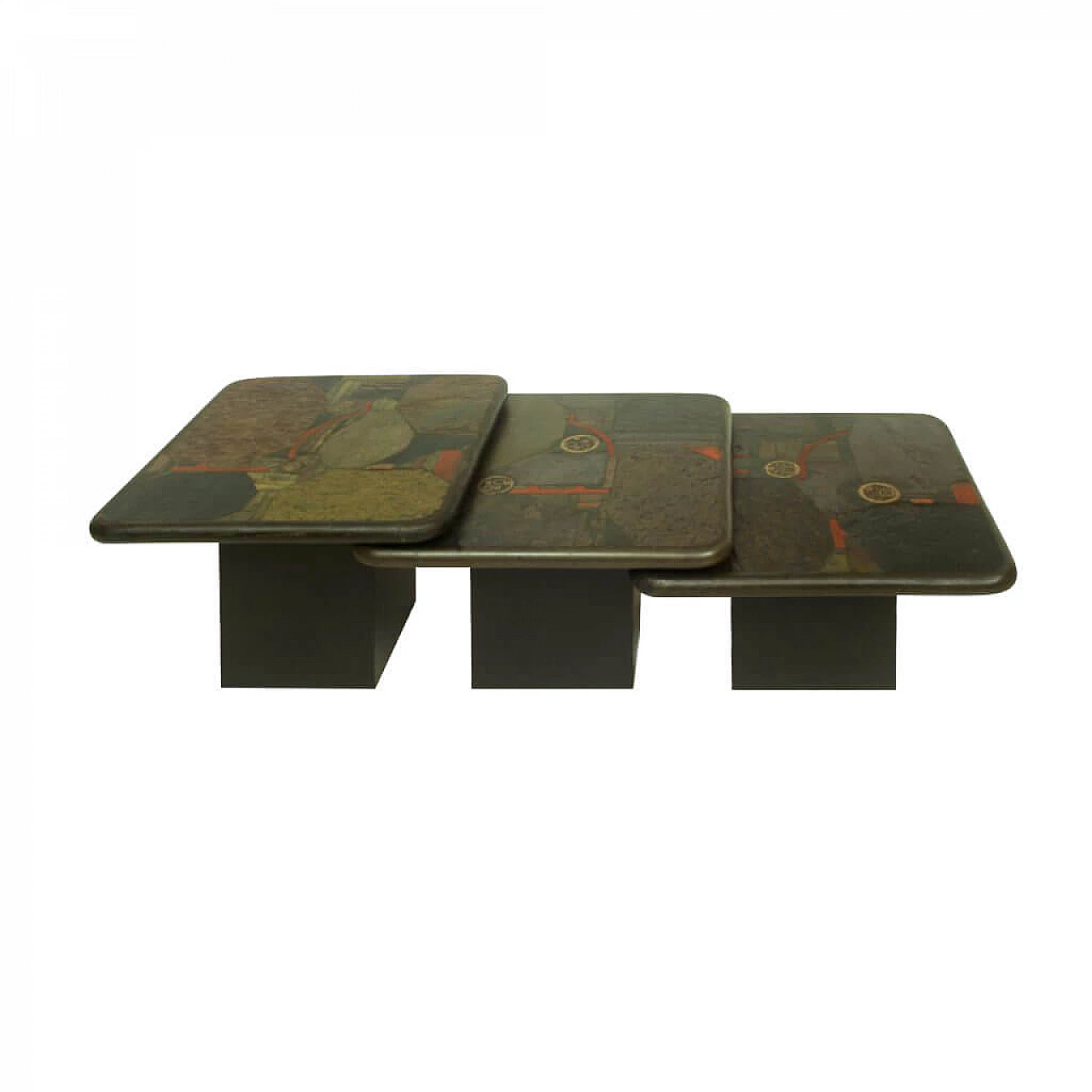 Set of 3 Brutalist nesting tables by Paul Kingma for C. Kneip, 90s 1234461