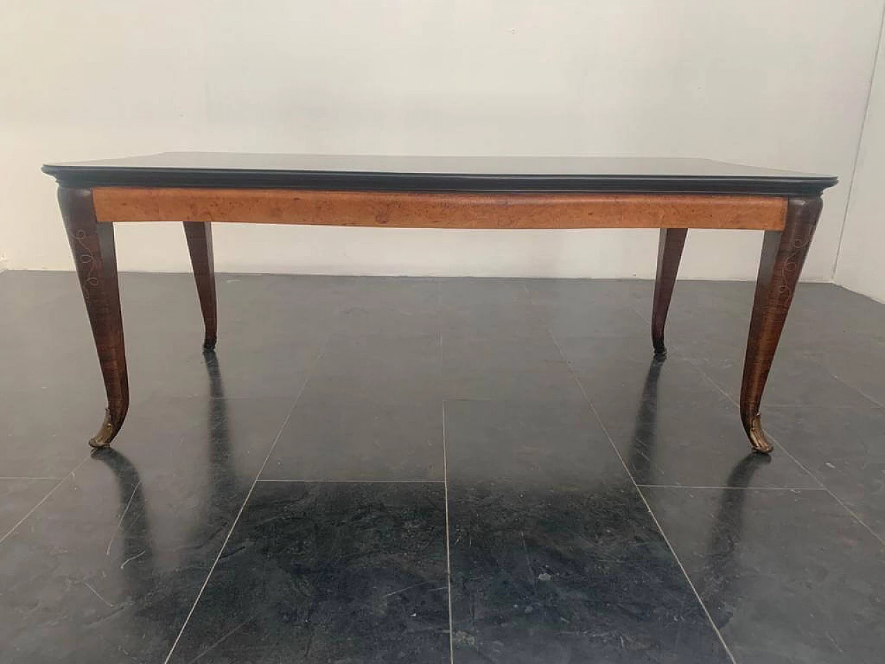 Table in inlaid rosewood, elm, bronze and glass top by Jannace & Kovacs, 40s 1234517