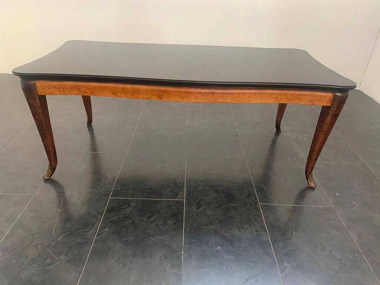 Table in inlaid rosewood, elm, bronze and glass top by Jannace & Kovacs, 40s 1234518