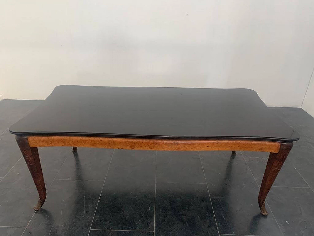Table in inlaid rosewood, elm, bronze and glass top by Jannace & Kovacs, 40s 1234519