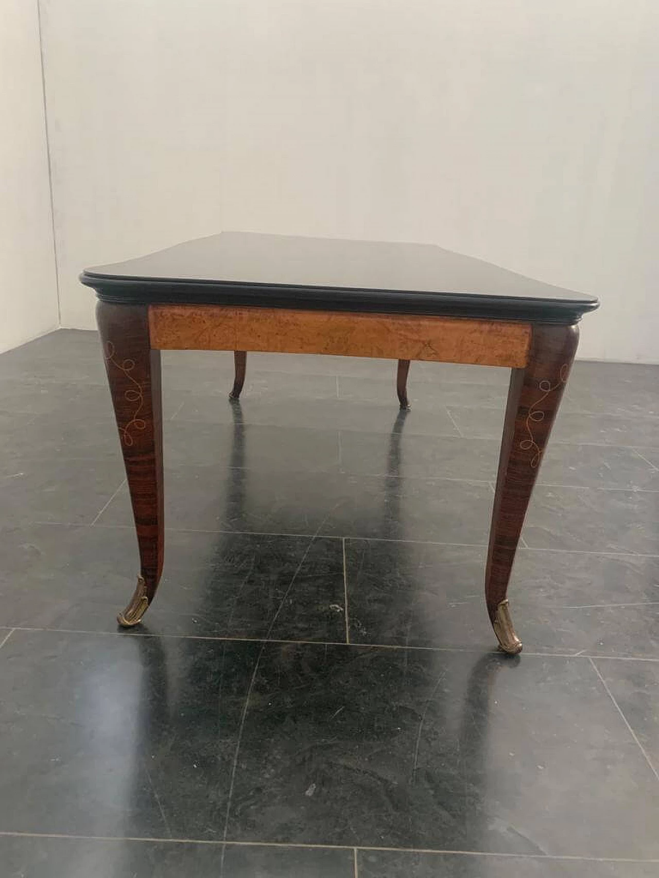 Table in inlaid rosewood, elm, bronze and glass top by Jannace & Kovacs, 40s 1234520