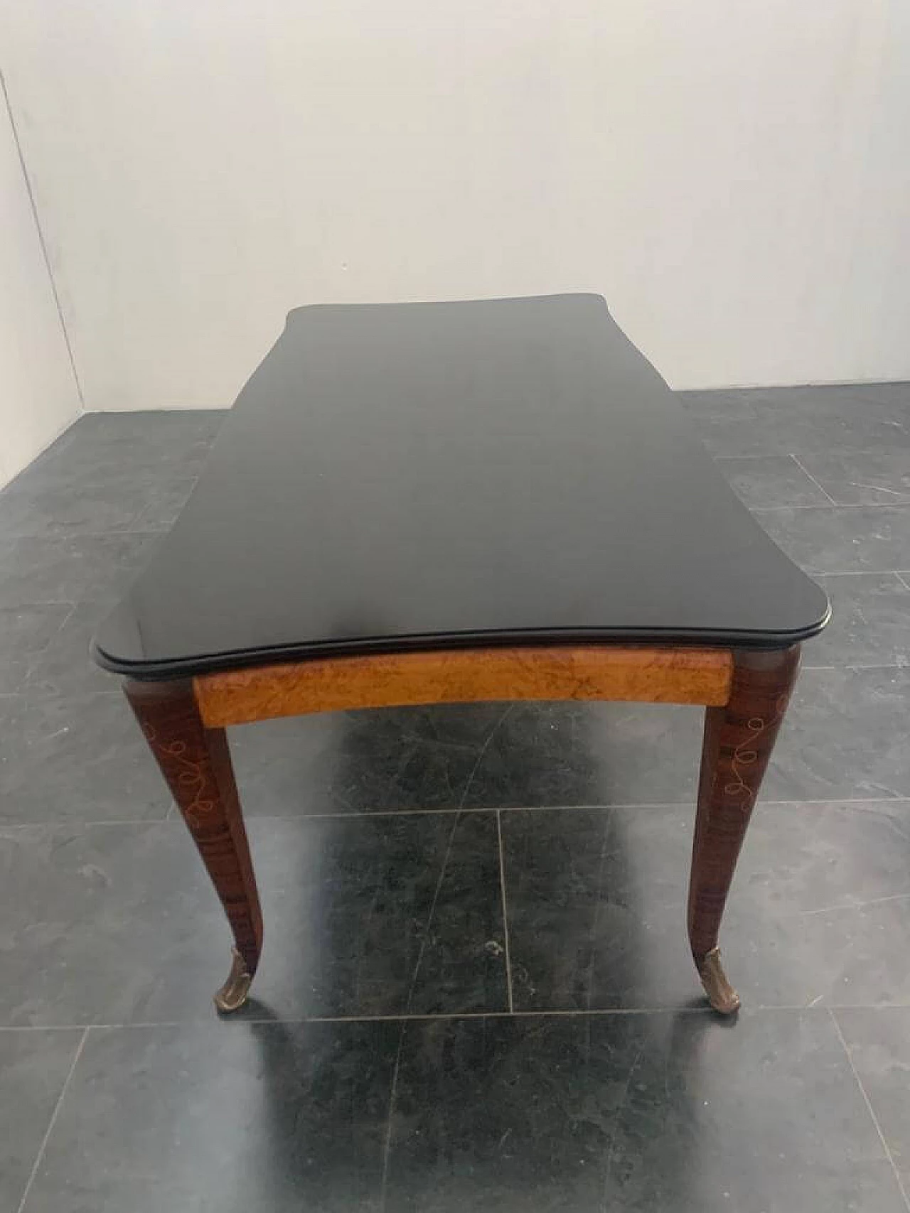 Table in inlaid rosewood, elm, bronze and glass top by Jannace & Kovacs, 40s 1234521