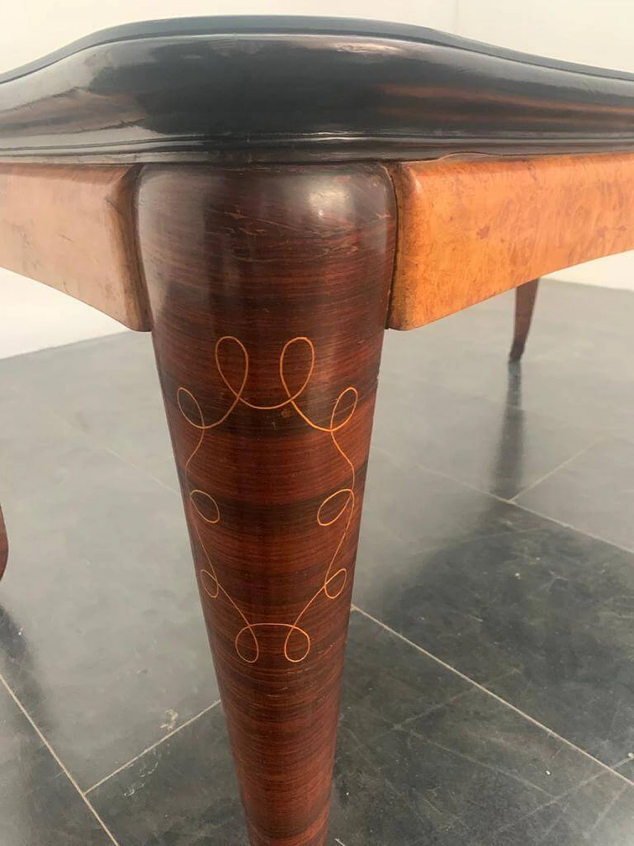 Table in inlaid rosewood, elm, bronze and glass top by Jannace & Kovacs, 40s 1234523