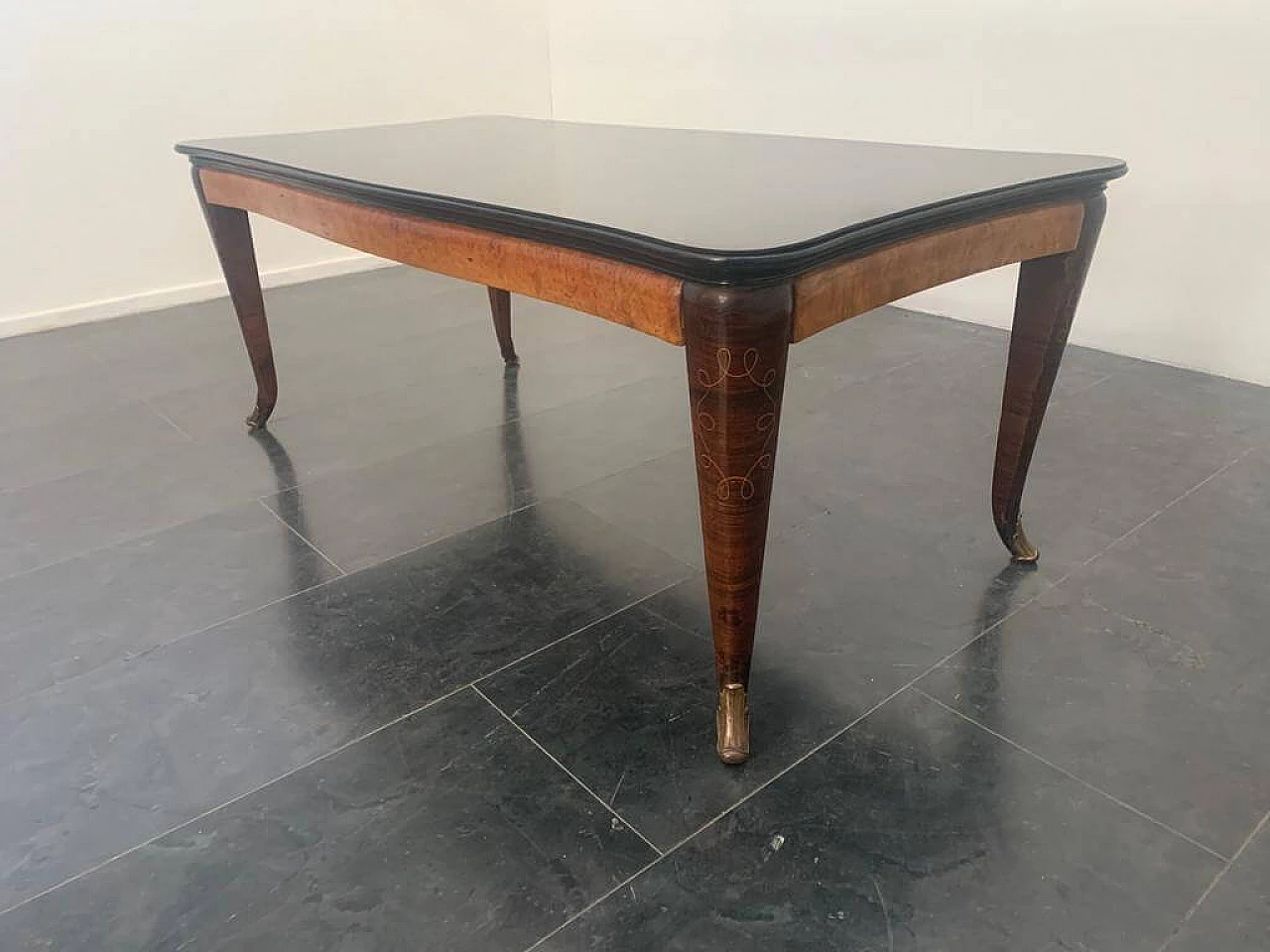 Table in inlaid rosewood, elm, bronze and glass top by Jannace & Kovacs, 40s 1234527