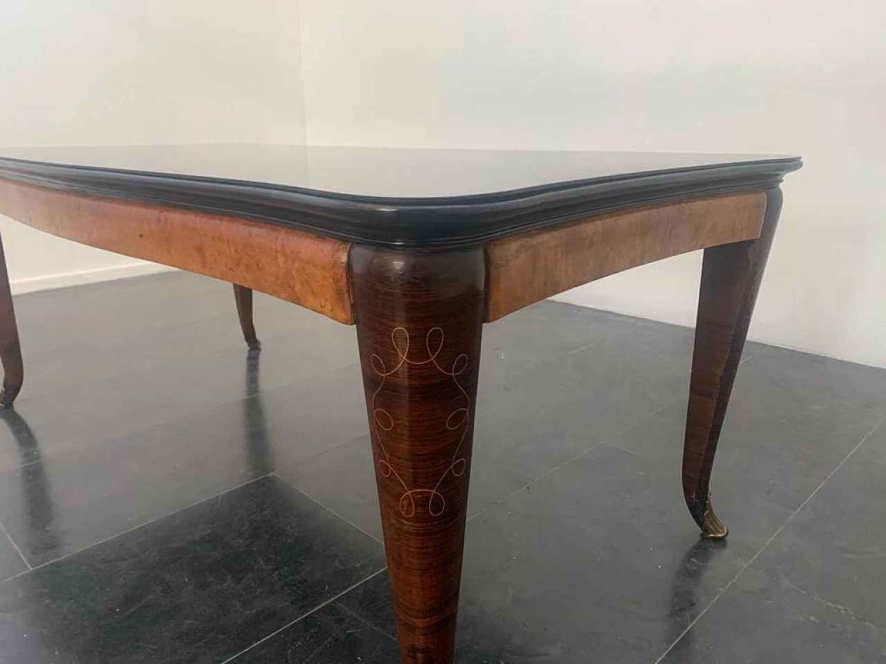 Table in inlaid rosewood, elm, bronze and glass top by Jannace & Kovacs, 40s 1234528