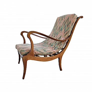 Armchair in wood, metal mesh and Missioni fabric by Ezio Longhi for Elam, 50s