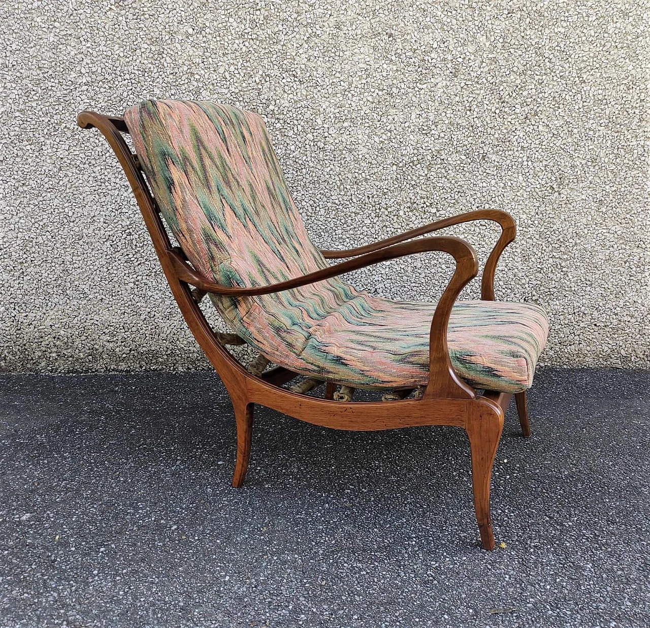 Armchair in wood, metal mesh and Missioni fabric by Ezio Longhi for Elam, 50s 1234893