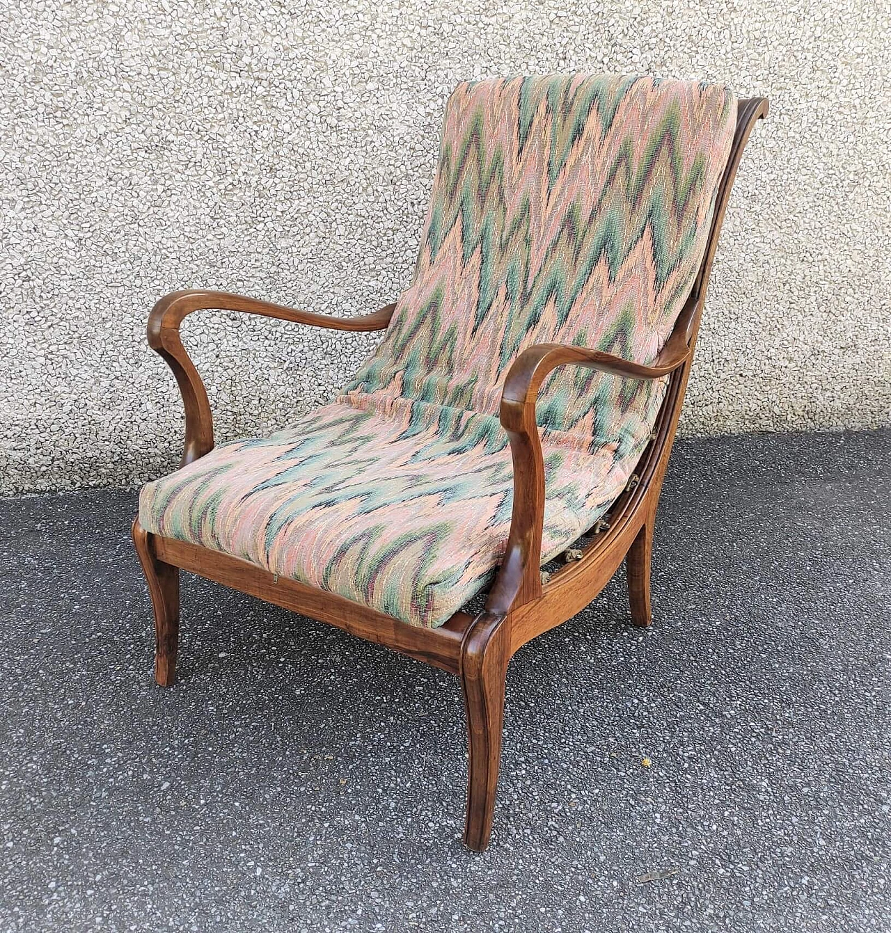 Armchair in wood, metal mesh and Missioni fabric by Ezio Longhi for Elam, 50s 1234903