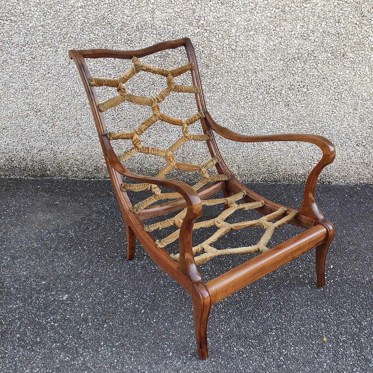 Armchair in wood, metal mesh and Missioni fabric by Ezio Longhi for Elam, 50s 1234905