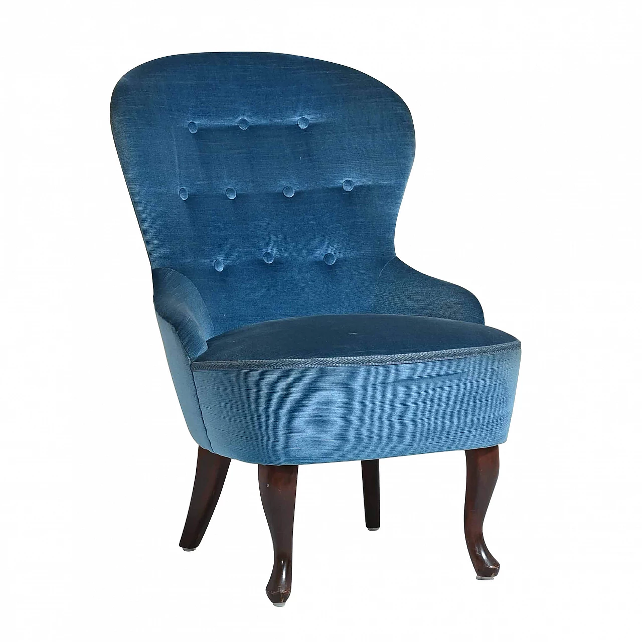 Poltroncina scandinava in legno e velluto, anni '50 1235052