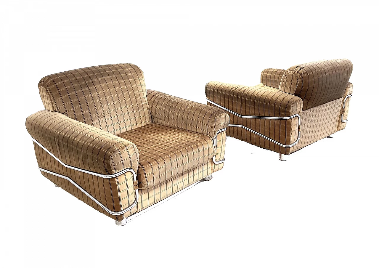 Pair of Wopps lounge chairs in fabric and chromed metal by Radaelli for Seven Salotti, 70s 1235074