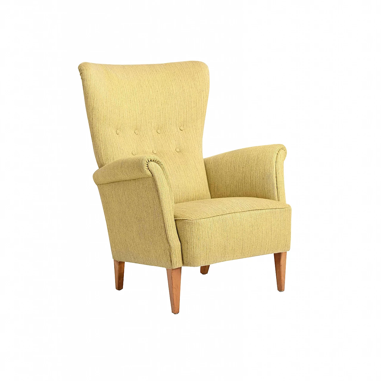 Small armchair with birch feet and fabric cover attributable to Carl Malmsten, 50s 1235075