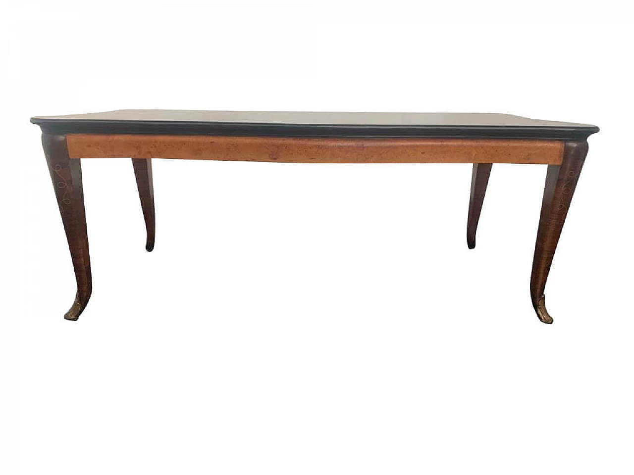Table in inlaid rosewood, elm, bronze and glass top by Jannace & Kovacs, 40s 1235144