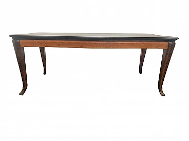 Table in inlaid rosewood, elm, bronze and glass top by Jannace & Kovacs, 40s
