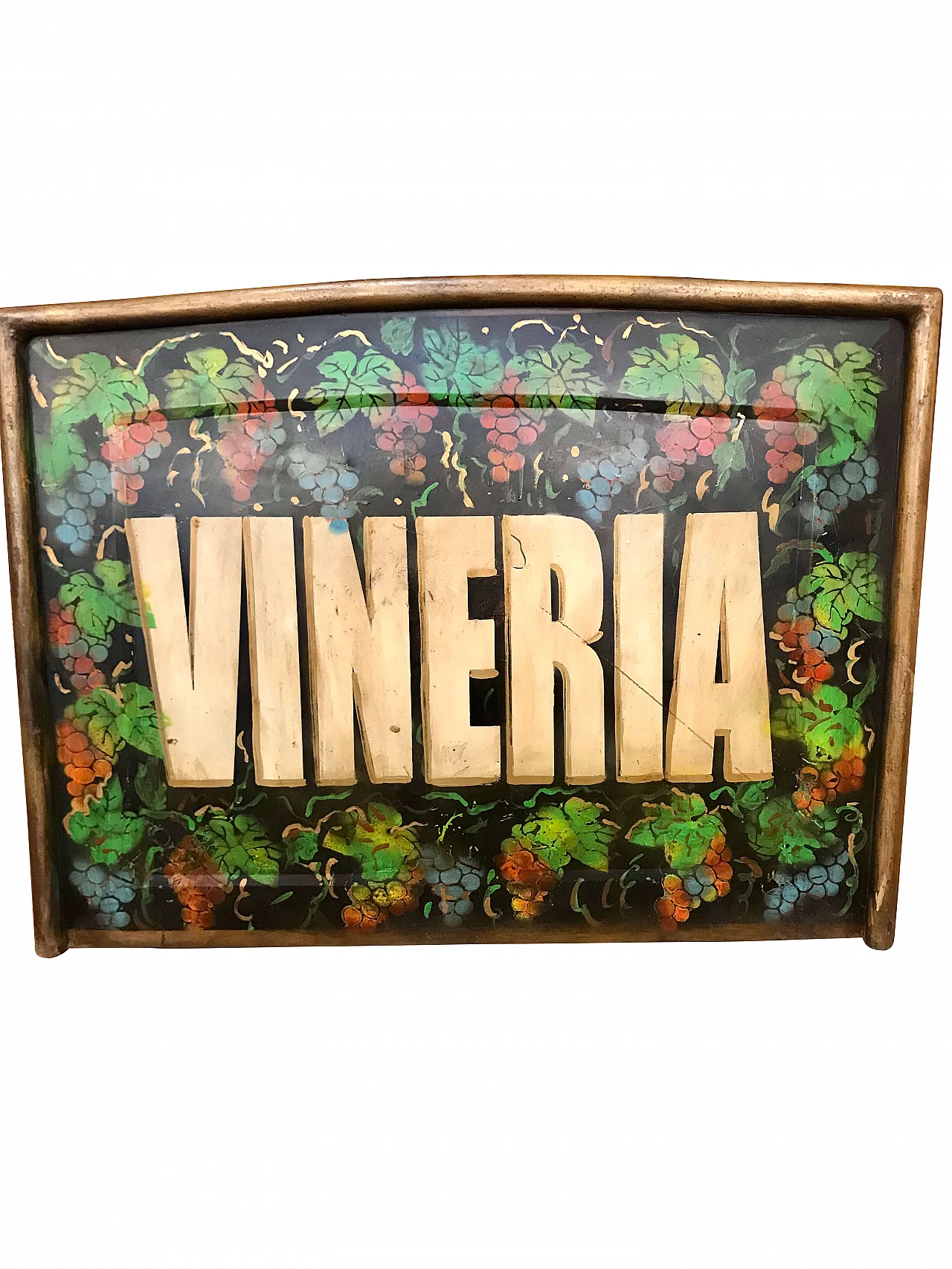 Insegna in metallo “Vineria“ dipinta, originale anni '40 1235147