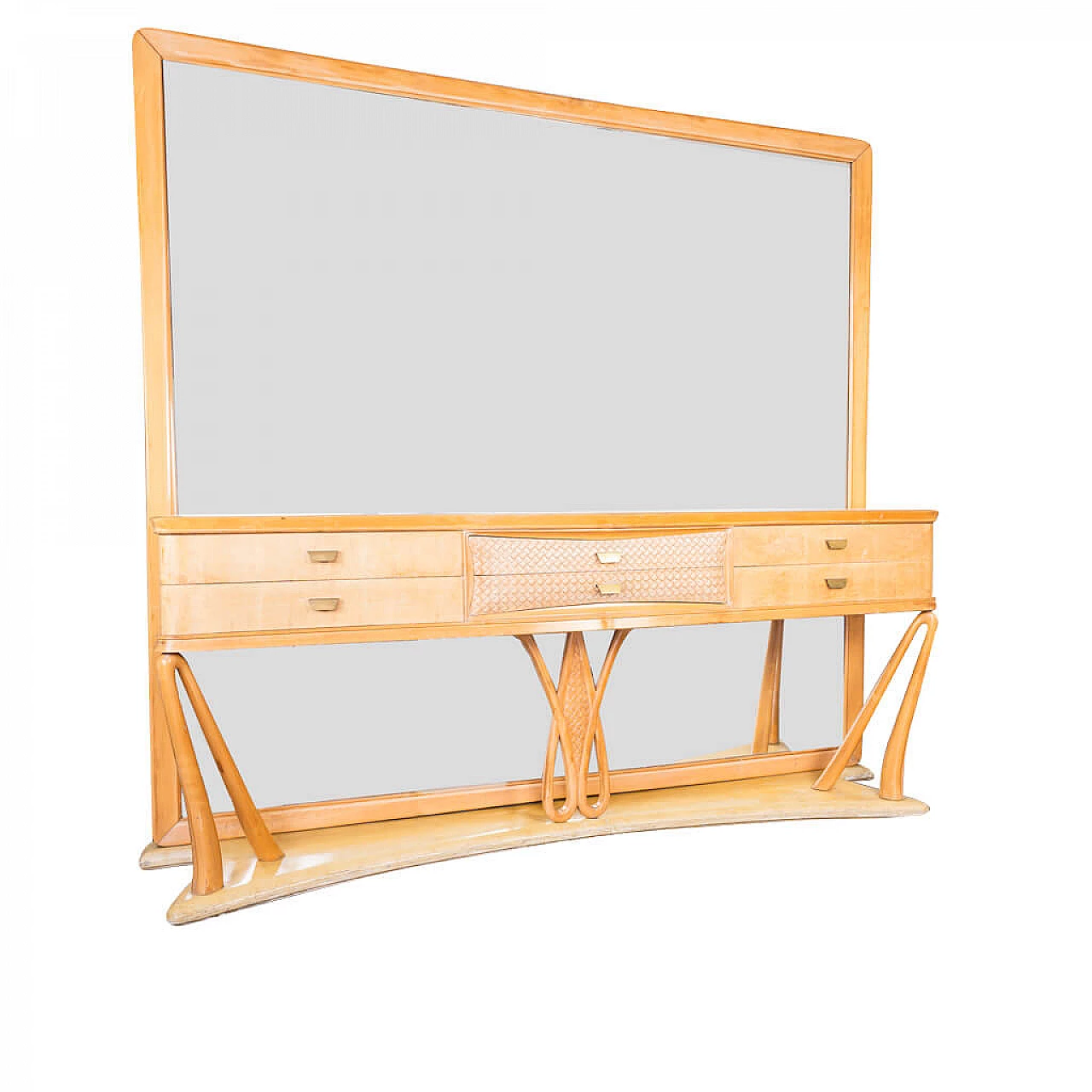 Sideboard with mirror in maple wood and glass top in the style of Vittorio Dassi, 40s 1235164