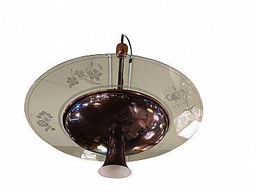 Chandelier in copper and engraved glass by Pietro Chiesa for Fontana Arte, 40s